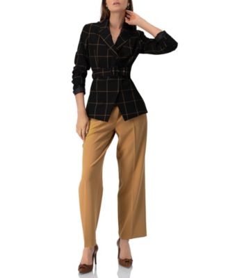 Women's Striped Double-Breasted Blazer with Belt