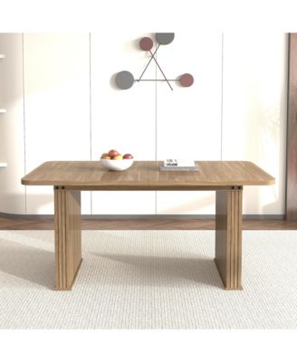 Modern Dining Table for 6-10 People, Wood Kitchen Table with Double Robust Pedestal, Wooden Dinner Table for Dining Room