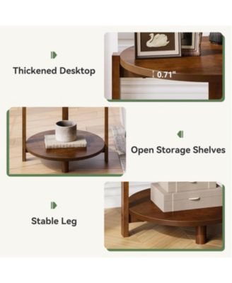 Solid Wood Side Table Set of 2, Small Round End Table with 2-Tier Storage