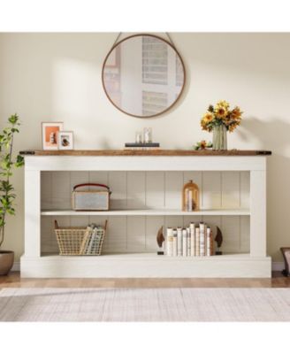 63-Inch Long Console Table for Entryway, Narrow Farmhouse Sofa Table with Shelves