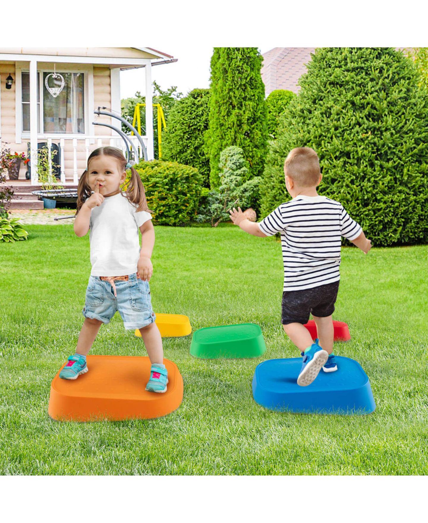Детские игрушки Costway Balance Stepping Stones with Non-Slip Surface, 5-Piece Stackable Set, от 3 лет, цвет: Assorted Pre-Pack — фото 2
