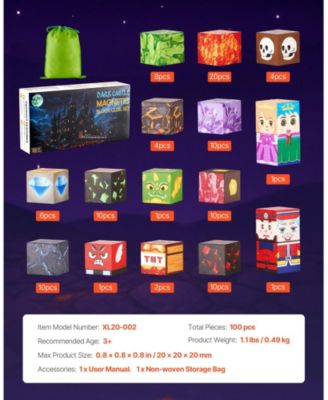 Magnetic Blocks, 100-Piece Dark Castle Magnetic Cube Building Set for Kids Ages 3