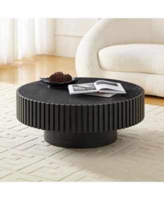 Streamdale 35" Nesting Round Stone Coffee Table - Black
