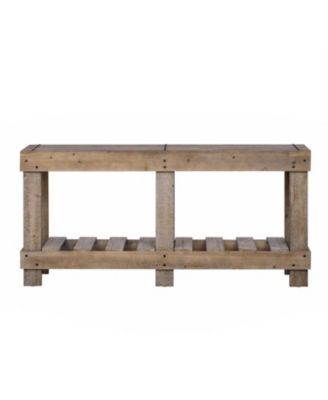 62.9" Fir Wood Console Table with Shelf & Metal Rivets