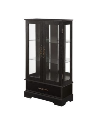 Streamdale Lighted Glass Curio Cabinet - 2-Door Display, Drawer, Bulb - BLACK