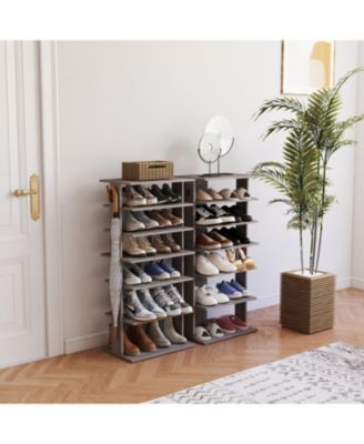 Streamdale 7-Tier Shoe Rack Organizer with Hooks, Entryway Shoe Tower, Rustic Gray