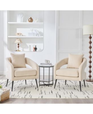 Streamdale Velvet Open Back Accent Chair with Metal Legs, Beige