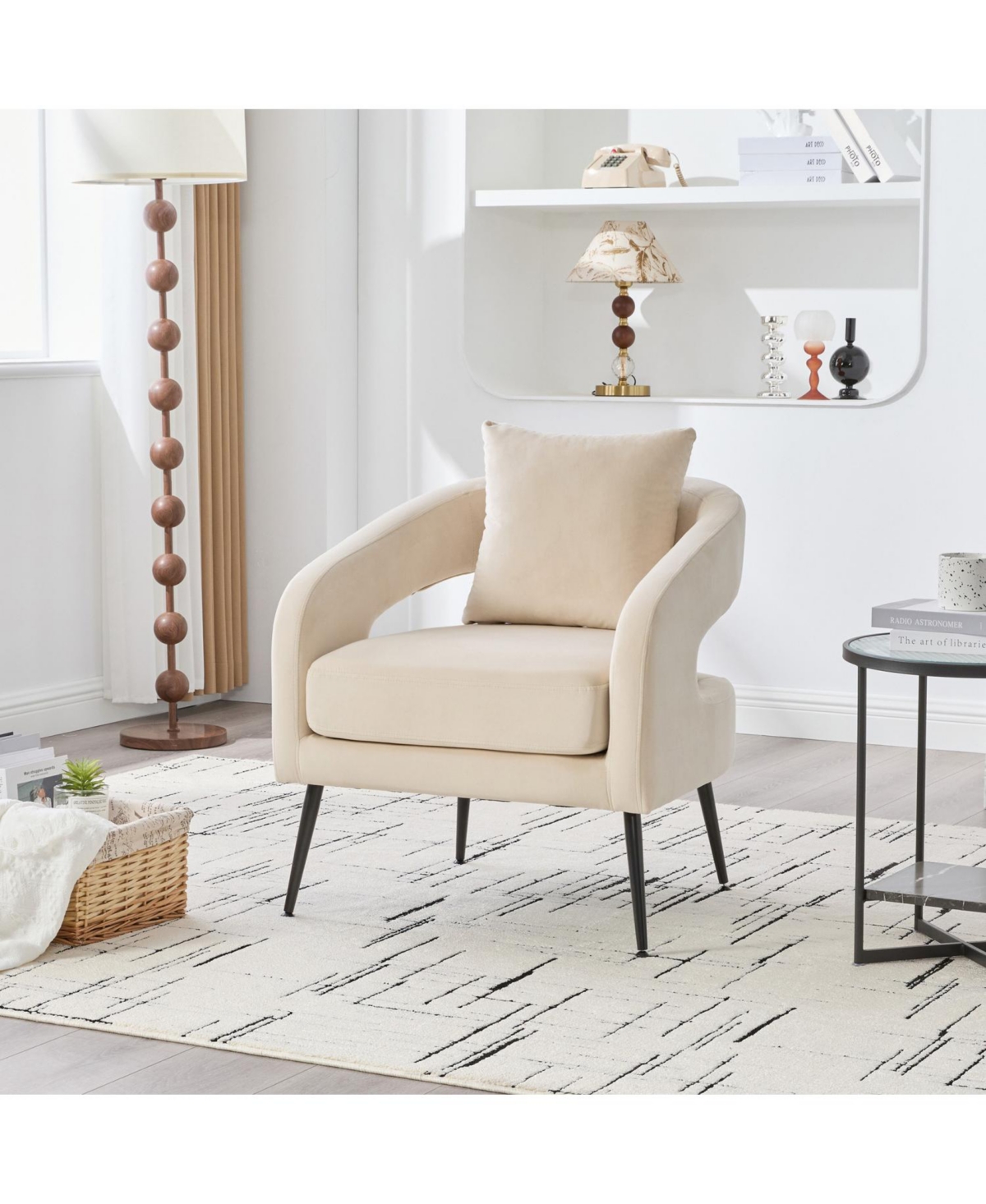 Streamdale Furniture Streamdale Velvet Open Back Accent Chair with Metal Legs, Beige