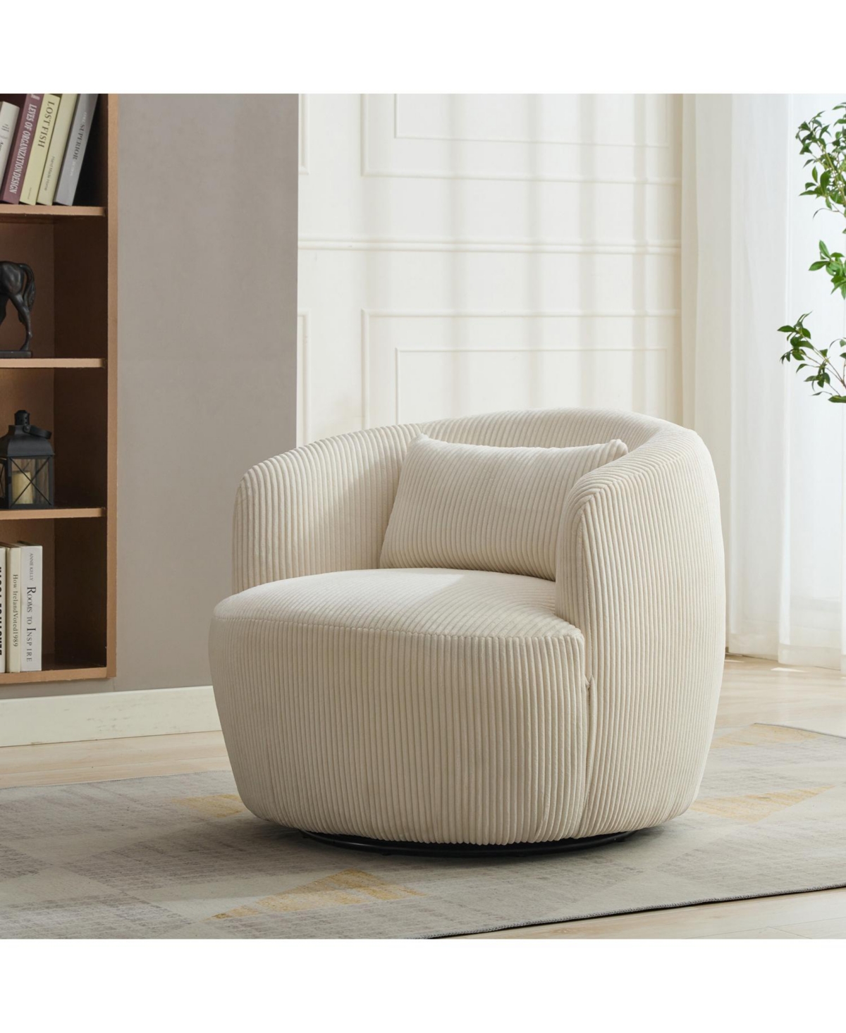 Streamdale Furniture 34" Wide Corduroy Swivel Barrel Chair with Pillow