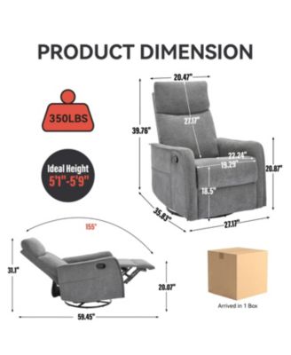 Streamdale Heat Massage Manual Recliner Chair with Rocker and Swivel in Fabric for Living Room, Grey