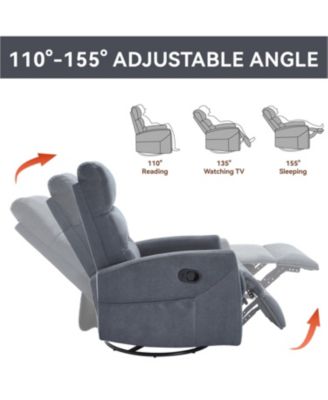 Manual Recliner Chair with Rocker and Swivel in Fabric for Living Room