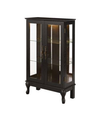  Lighted Curio Cabinet with Glass Doors & Adjustable Shelves - Black