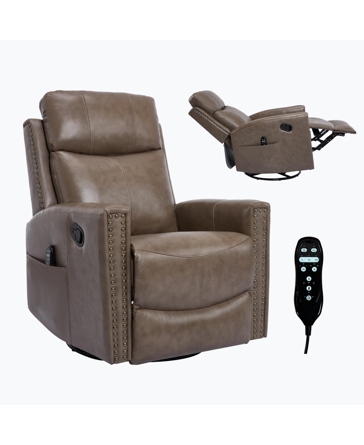 Streamdale Camel Brown Leather Massage Recliner