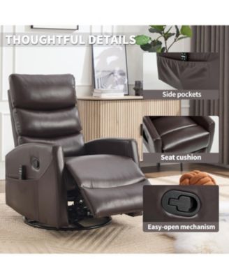 Heat Massage Rocker Swivel Recliner Chair, Brown
