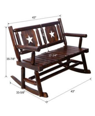 Streamdale Carbonized Wood Rocking Bench for 2 with Curved Seat, Rustic Brown