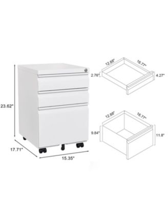 3-Drawer Mobile Locking Filing Cabinet (White)