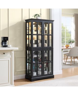 Antique Curio Cabinet with Glass Doors & E26 Bulb