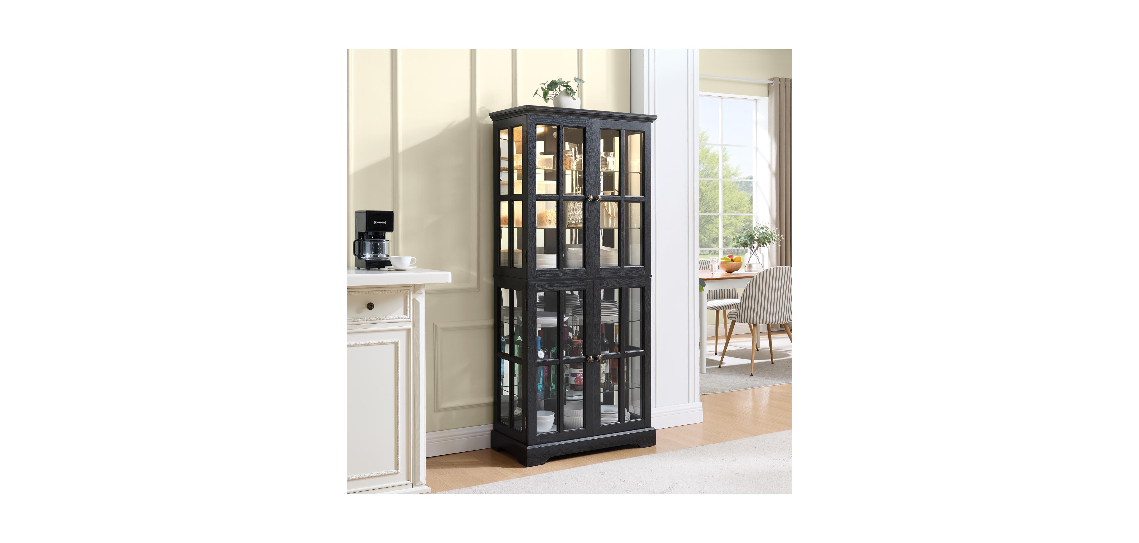 Streamdale Furniture Antique Curio Cabinet with Glass Doors and E26 Bulb