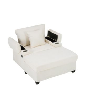 Oversized Chenille Chair with Ottoman USB & Cupholders