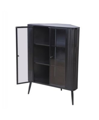 3-Tier Corner Cabinet with Glass Doors