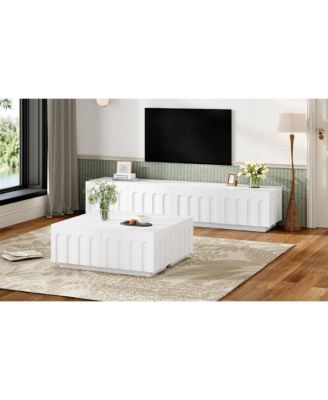 Elegant TV Stand & Coffee Table Set, Arched Media Console, White