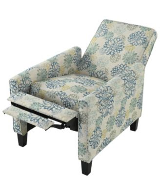 27.5" Recliner Chair, Solid Wood Legs, Light Brown & Blue