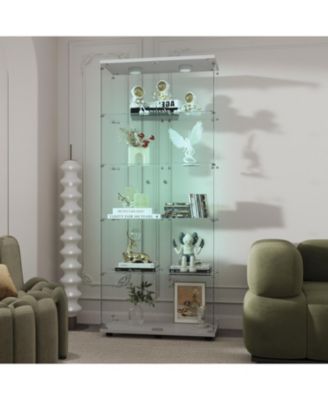 Streamdale White Tempered Glass Display Cabinet with Lights & Locks