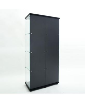  Tempered Glass Display Cabinet w/ LED, Lock, Mirror Back - Black