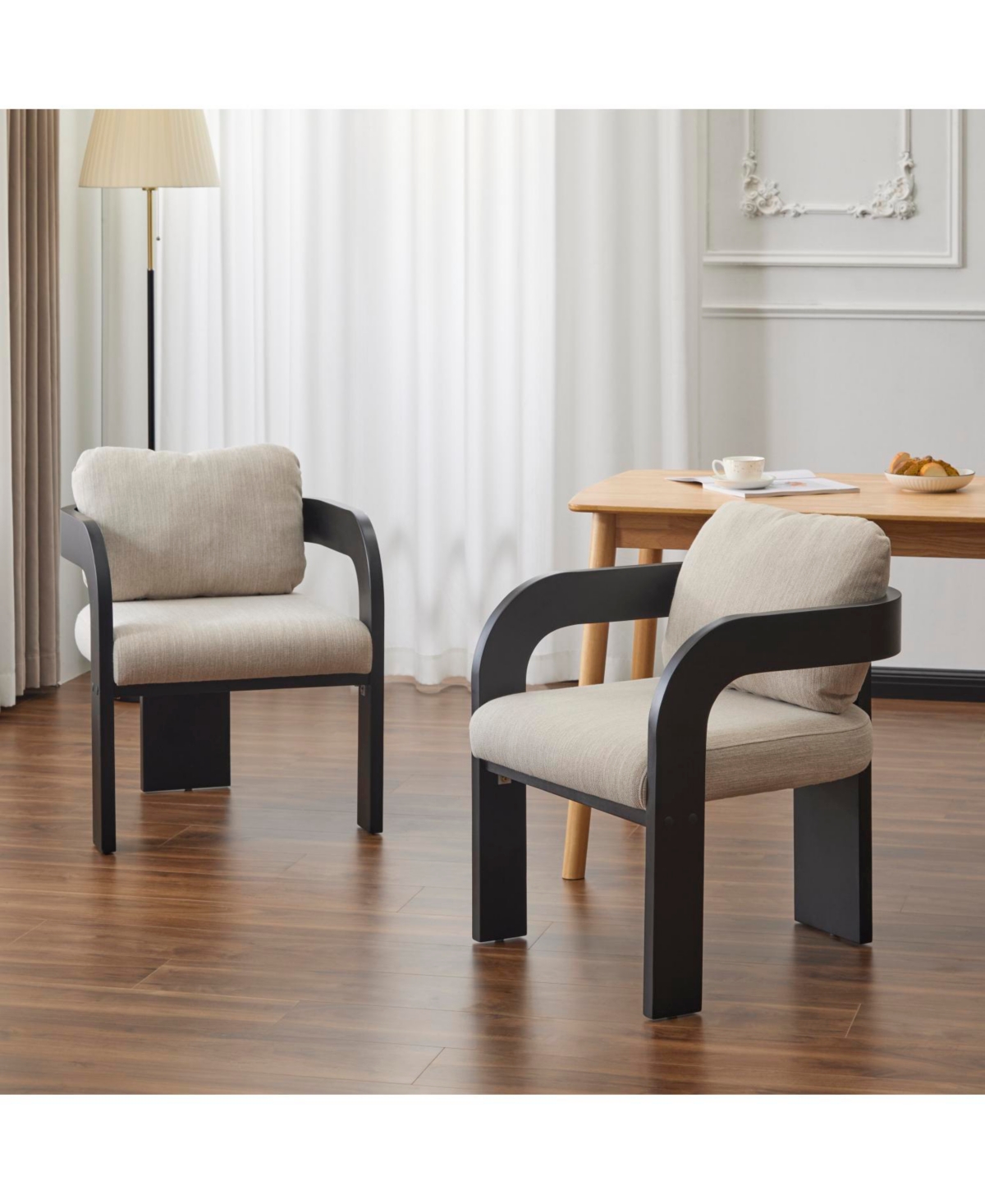 Streamdale Furniture Streamdale 2-Pack Dining Chairs with Pillow Back, Beige Fabric, Black Solid Wood Frame