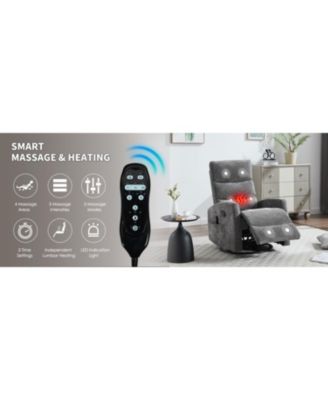 Heat Massage Rocker Swivel Recliner Chair - GREY