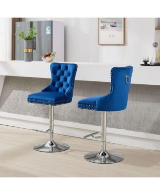 Streamdale Chrome Swivel Velvet Barstools, Adjustable Height, Tufted, Set of 2