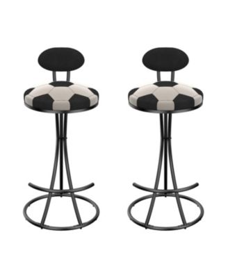 Velvet Football Print Bar Stools Set of 2 - Black Frame