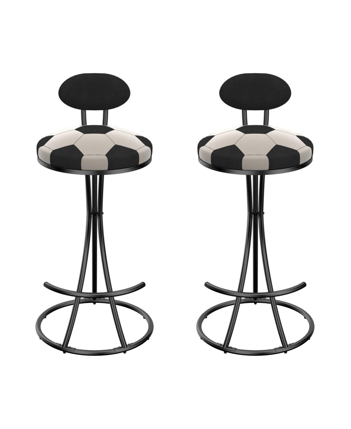 Streamdale Furniture Velvet Football Print Bar Stools Set of 2 - Black Frame