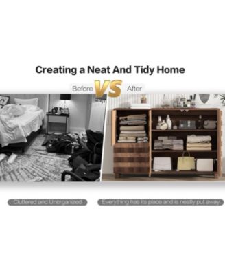 55" Buffet Sideboard Cabinet - Hand Carved, 2 Drawers, 3 Doors, Adjustable Shelves