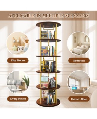 Rotating 5-Tier Bookshelf - 360 Swivel, Gold