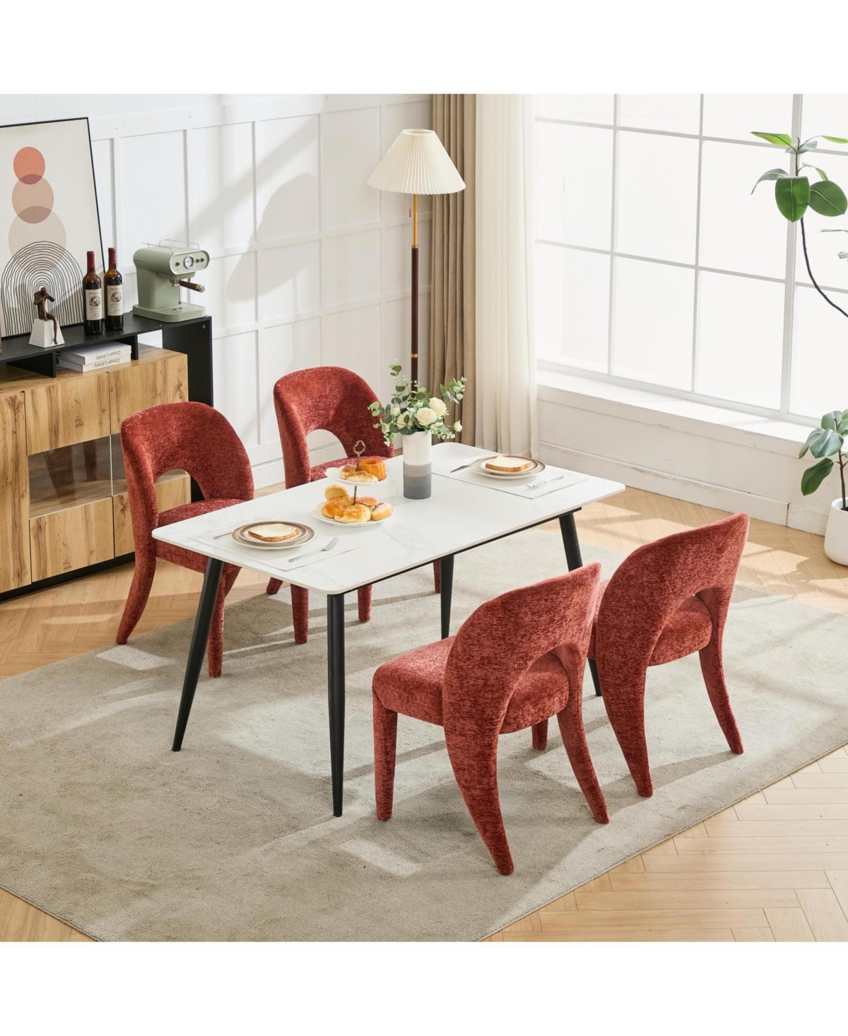 Streamdale Furniture Rose Chenille Dining Chairs, Hollow Back, Set of 2