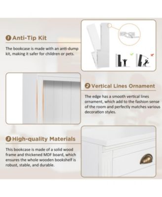 Streamdale Modern Bookcase with Glass Doors & Drawer, 83.4" Tall, White