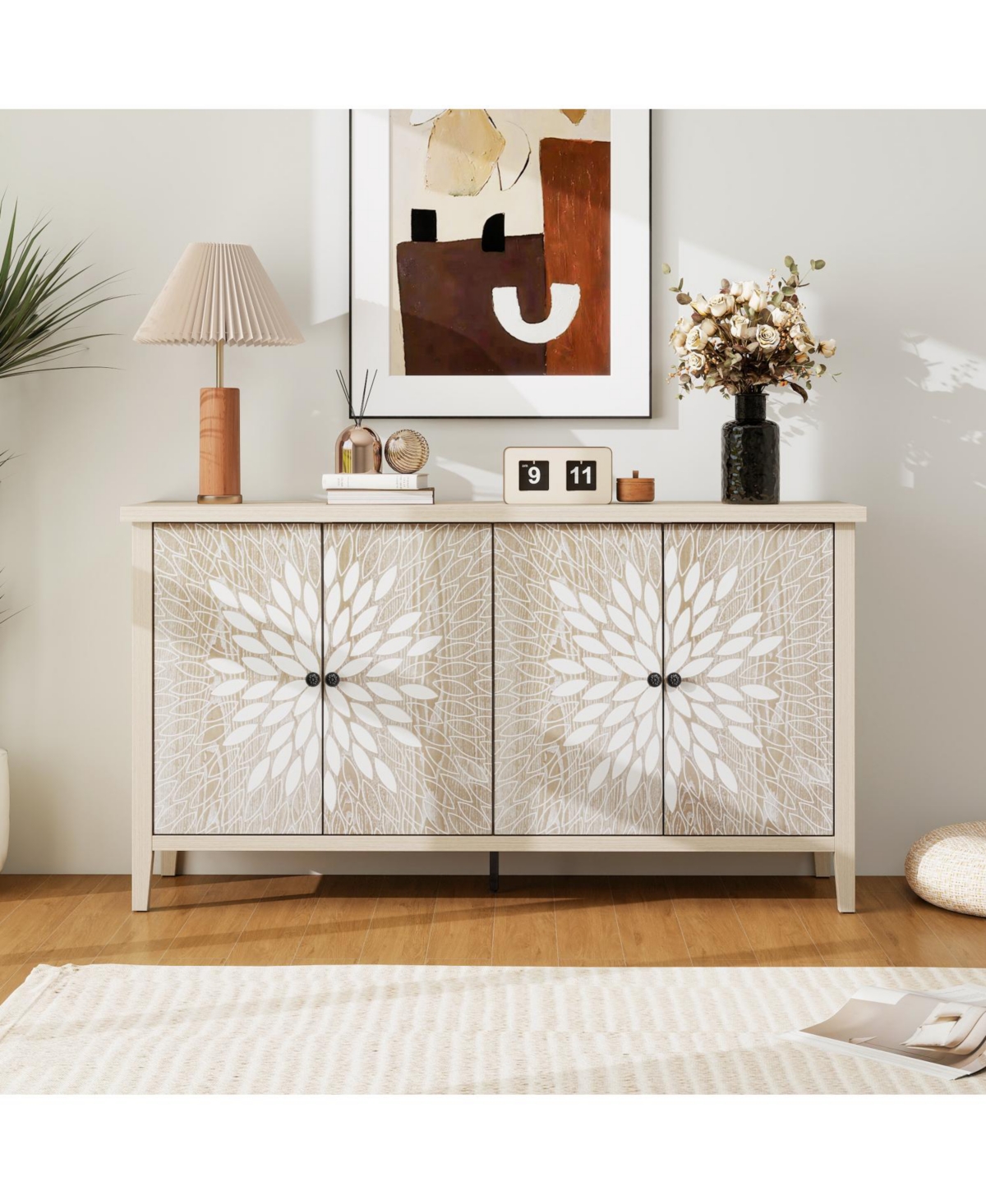 Streamdale Furniture Modern Sideboard Buffet Cabinet with 4 Doors & Adjustable Shelves