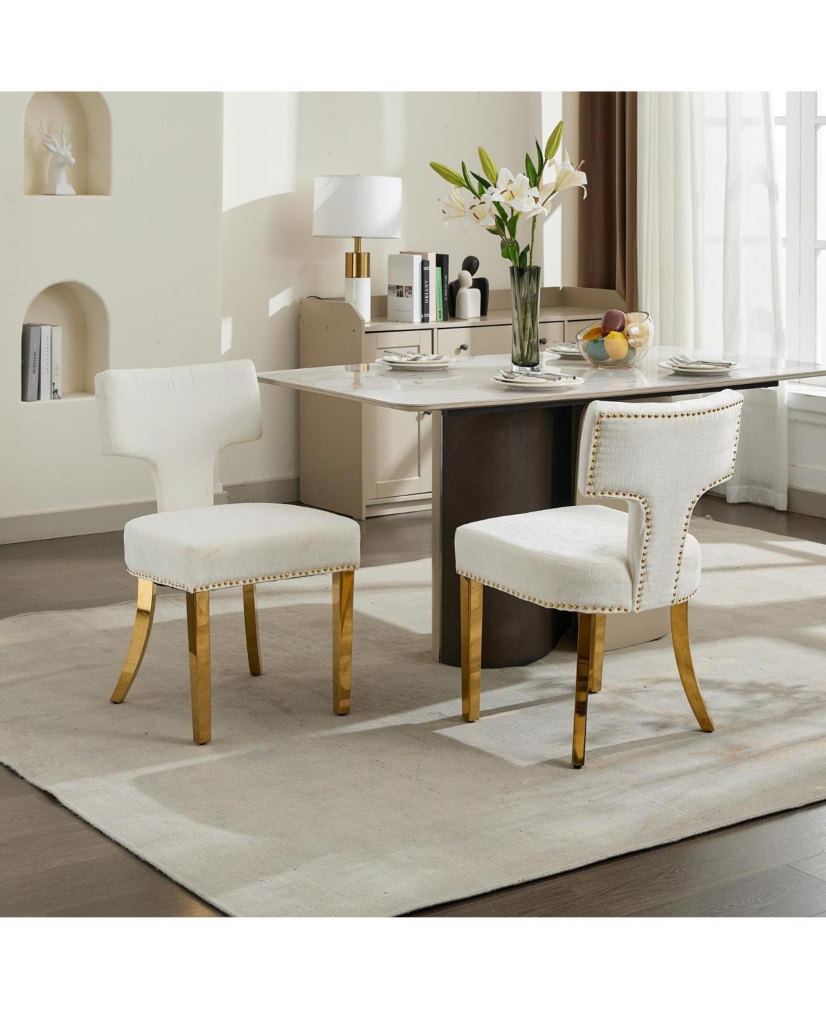 Streamdale Furniture Mid Century Modern Chenille Dining Chairs, Set of 2, Beige