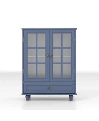 Minimalist Blue Buffet Cabinet - Glass Doors & Drawer