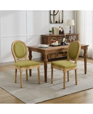  French Style Linen Dining Chairs, Set of 2, Olive Green