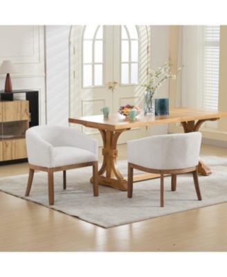  Mid Century Modern Beige Barrel Dining Chair with Arms