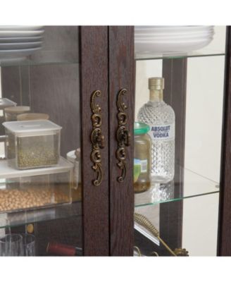 Lighted Glass Curio Cabinet - 2-Door Display, Drawer, Bulb