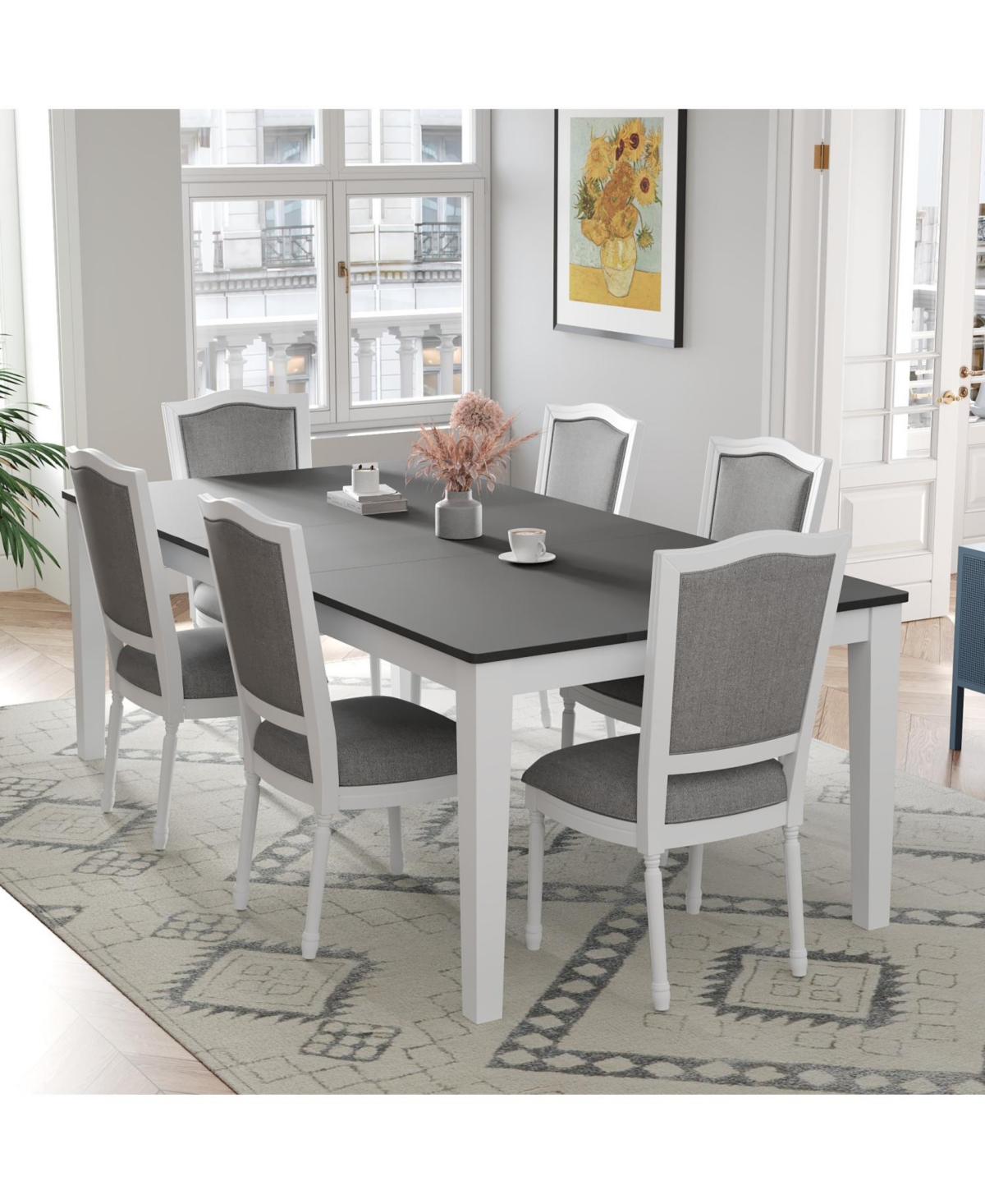 Streamdale Furniture Streamdale Rustic Extendable Dining Set 78" Table, 6 Chairs, Drawers