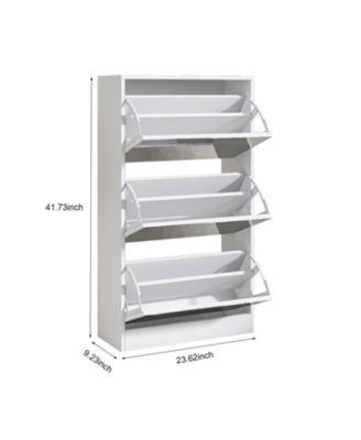 3-Tier Wood Shoe Cabinet with Mirror