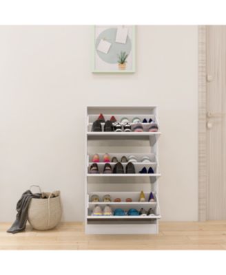 3-Tier Wood Shoe Cabinet with Mirror