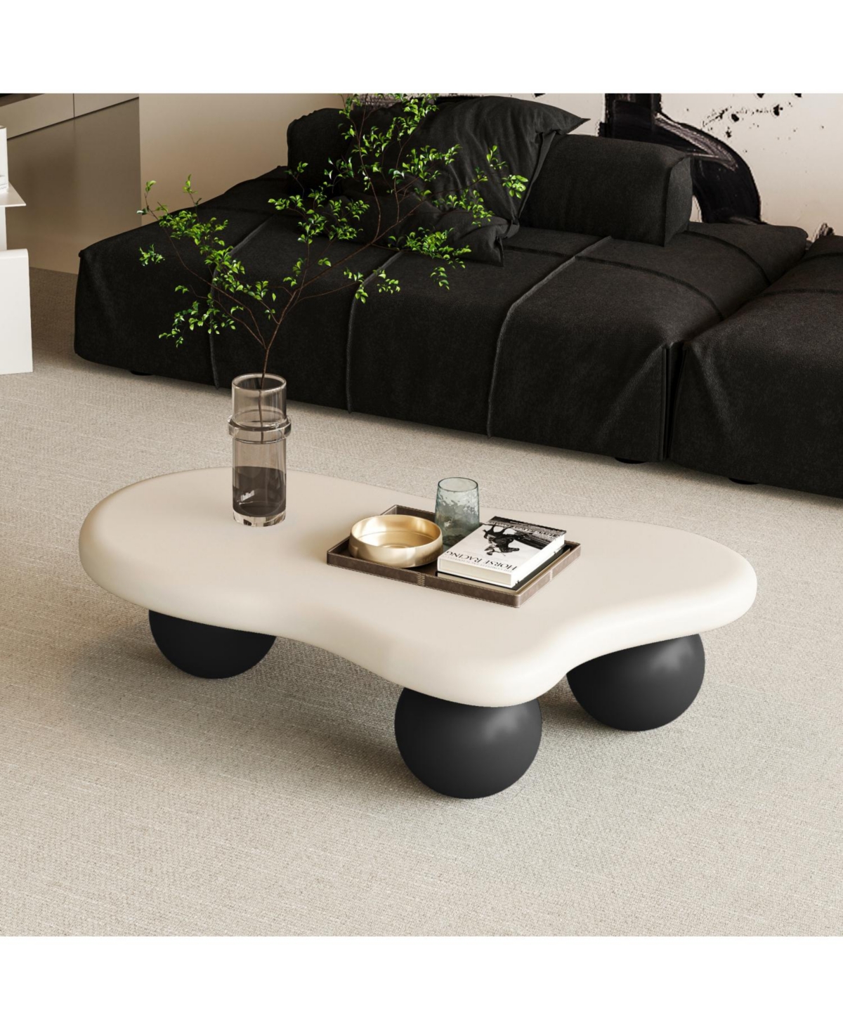 Streamdale Furniture 40 Inch Cloud Shaped Coffee Table with 3 Ball Legs for Living Room