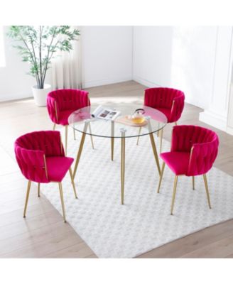 2-Piece Velvet Upholstered Golden Metal Legs Dining Chairs