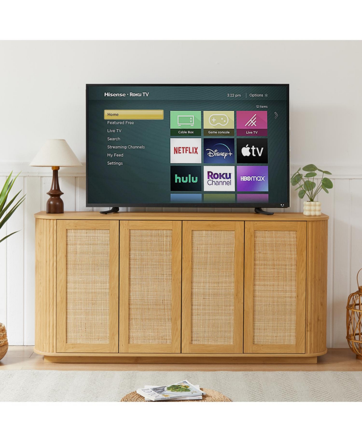 Streamdale Furniture 64" Wave Tv Stand Rattan Door Cabinet