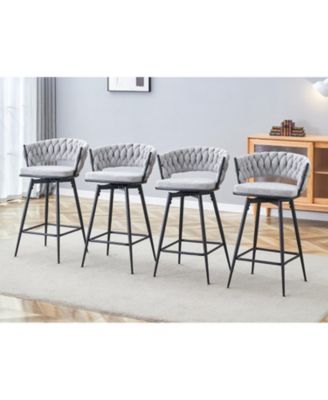 Rotating Linen Bar Stools - Beige & Black (Set of 4)